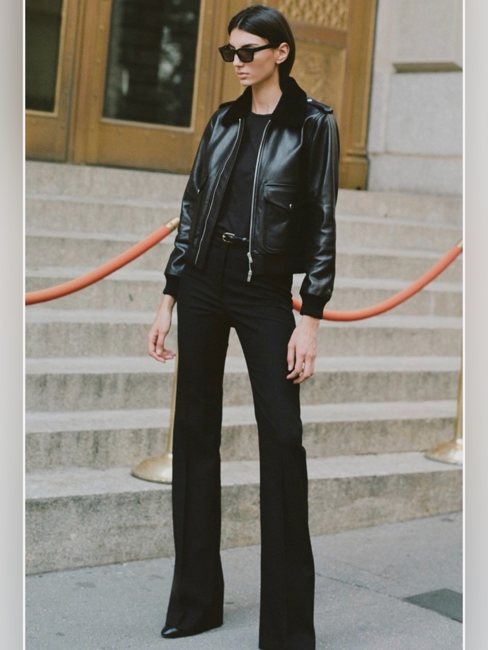 Nili Lotan Kenzie Genuine Shearling Collar Leather Aviator Jacket - Picture 7 of 7